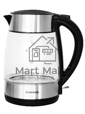 Чайник электрический Starwind SKG3026 1.7л. 2200Вт черный/серебристый (корпус: стекло)