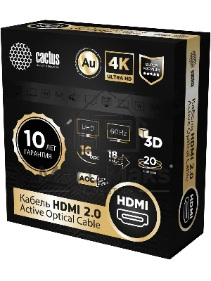Кабель аудио-видео Cactus CS-HDMI-AOC-2-20 HDMI (m)/HDMI (m) 20м. позолоч.конт. черный
