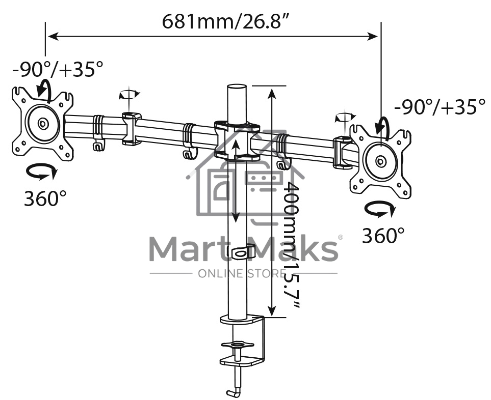 Кронштейн для мониторов Cactus CS-VM-D29-BK черный 13