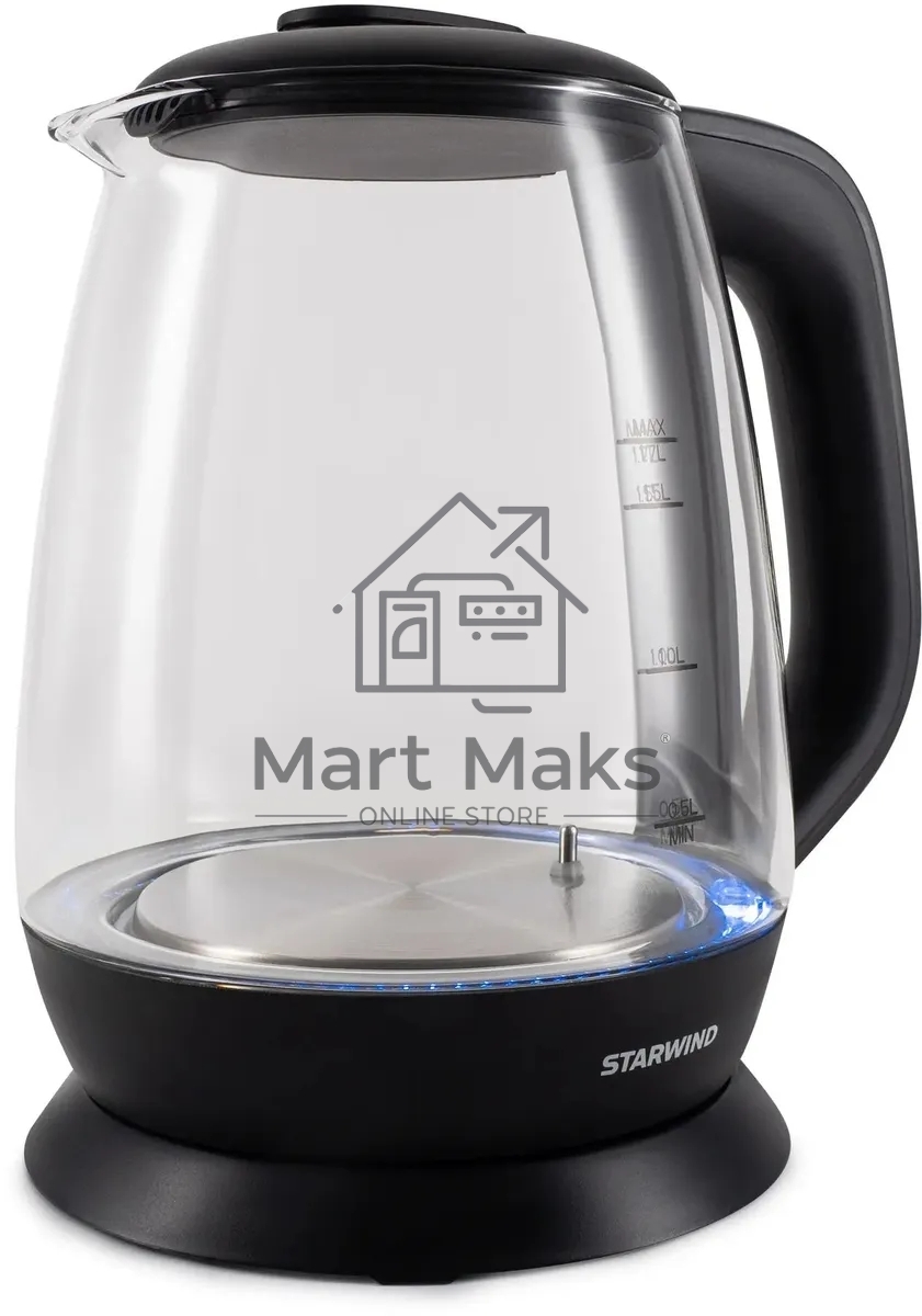 Чайник электрический Starwind SKS3036 1.7л. 2200Вт черный корпус: стекло