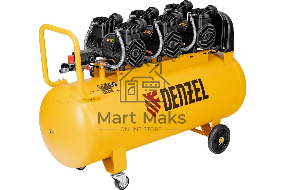 Компрессор безмасл. малошумн. Denzel DLP-4500/150, 4,5 кВт, 3х1,5 кВт,150 л, 2850 об/мин,750 л/мин