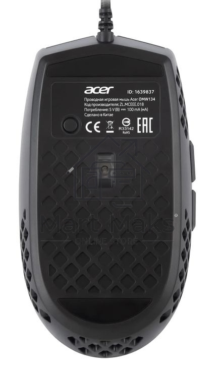 Мышь проводная Acer OMW134 черный, 3200 dpi, USB, кнопки - 6