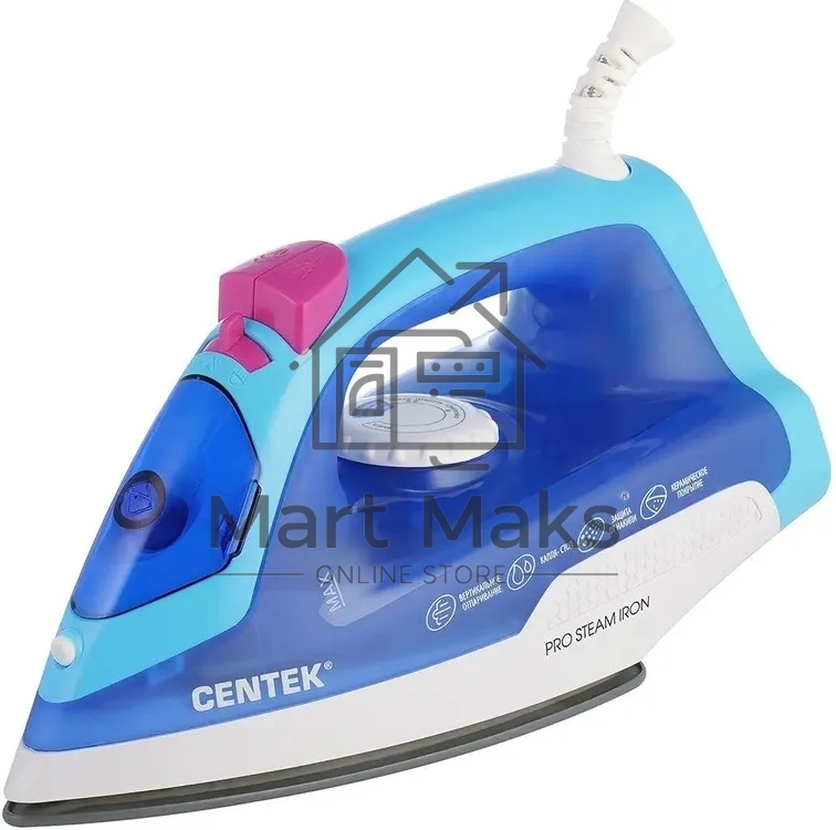 Утюг Centek CT-2348 синий/белый, 1600 Вт, 20 г/мин, 80 г/мин, 200 мл