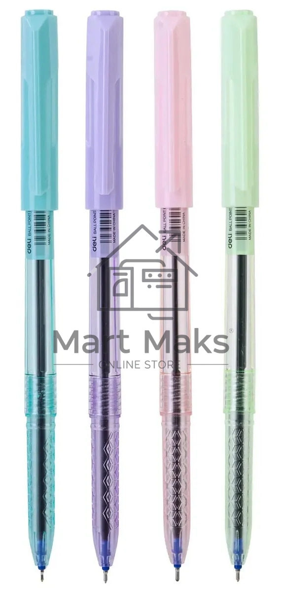 Набор ручек шариковых Deli Arrow EQ03032 ассорти, d=0.7мм, синие чернила (4шт), линия 0.4мм, 4 цвета