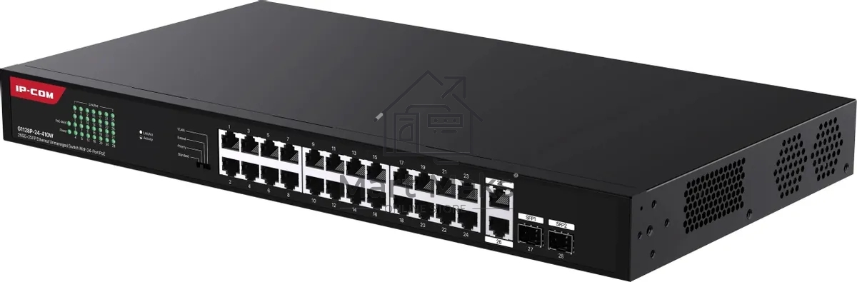 Коммутатор IP-COM G1128P-24-410W, 24×1 Гбит/с PoE + 2×1 Гбит/с + 2×1 Гбит/с SFP, неуправляемый