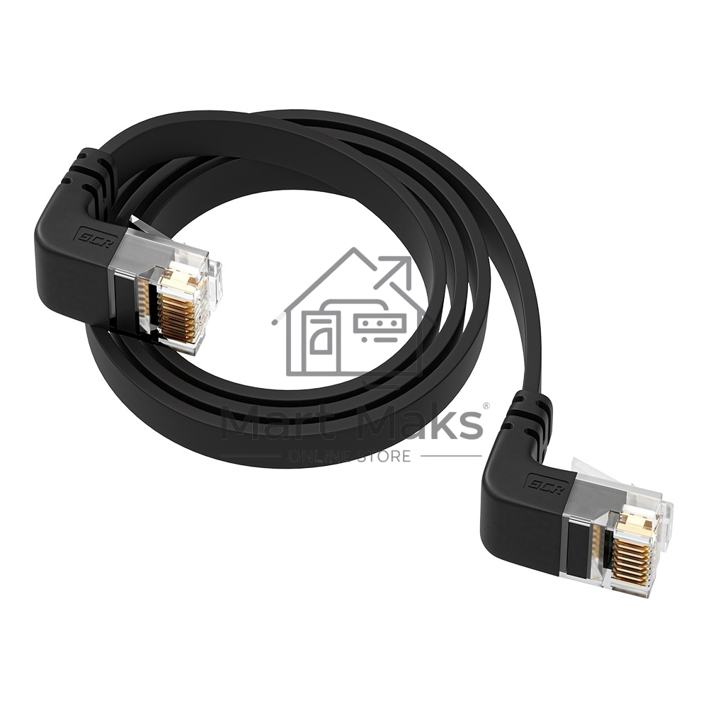Патч-корд GCR PROF UTP медь кат.6, плоский, верхний/верхний угол, ethernet high speed 10 Гбит/с, RJ45, T568B, 0.5m, черный