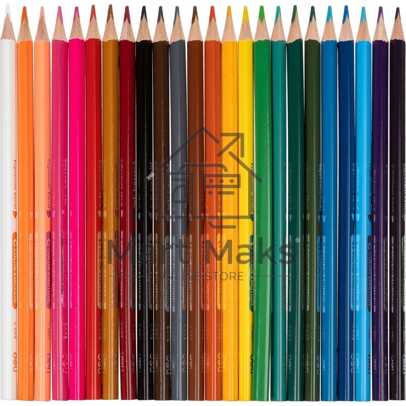 Карандаши цветные Deli EC00220 Color Emotion, трехгранный профиль, липа, 24 цвета, коробка с европодвесом (24шт)