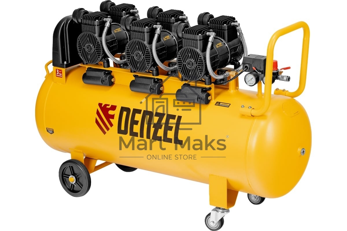Компрессор безмасл. малошумн. Denzel DLP-4500/150, 4,5 кВт, 3х1,5 кВт,150 л, 2850 об/мин,750 л/мин