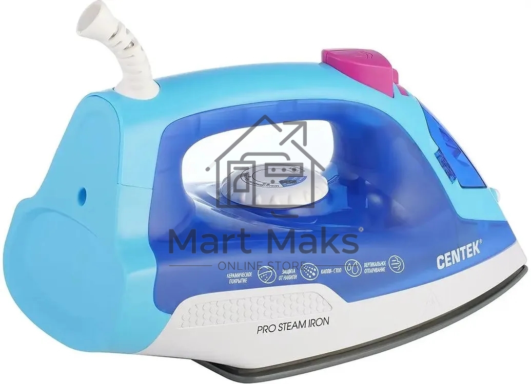 Утюг Centek CT-2348 синий/белый, 1600 Вт, 20 г/мин, 80 г/мин, 200 мл