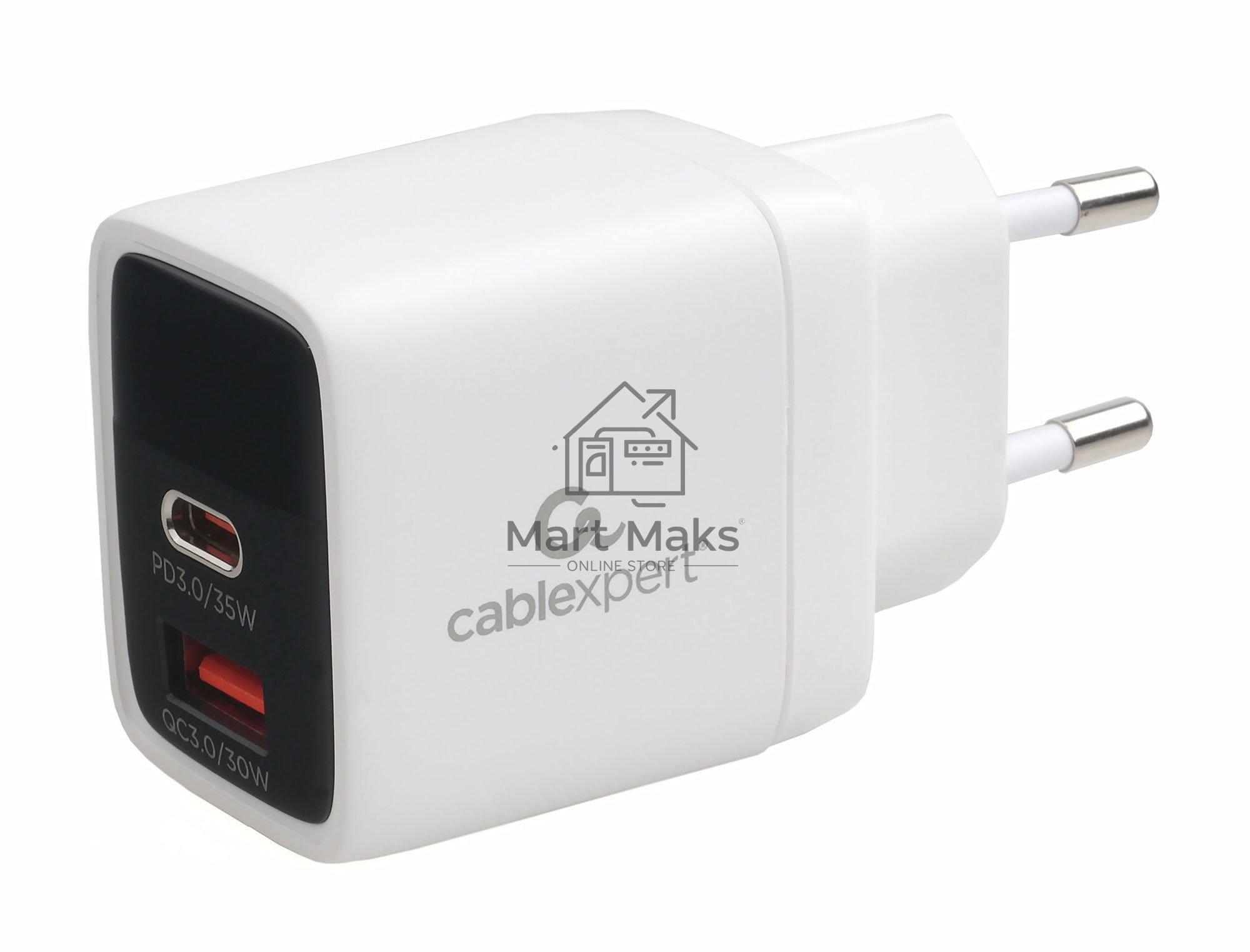 Зарядное устройство с дисплеем Cablexpert MP3A-PC-52, 35Вт GaN, QC3.0/PD3.0, 1хUSB, 1хType-C, белый, коробка