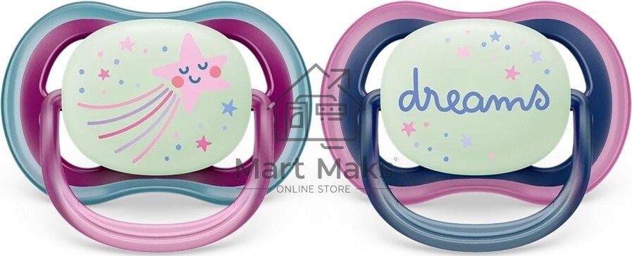 Пустышка Philips Avent ultra air, ночная, звезда/DREAMS, 6-18 мес., 2 шт.