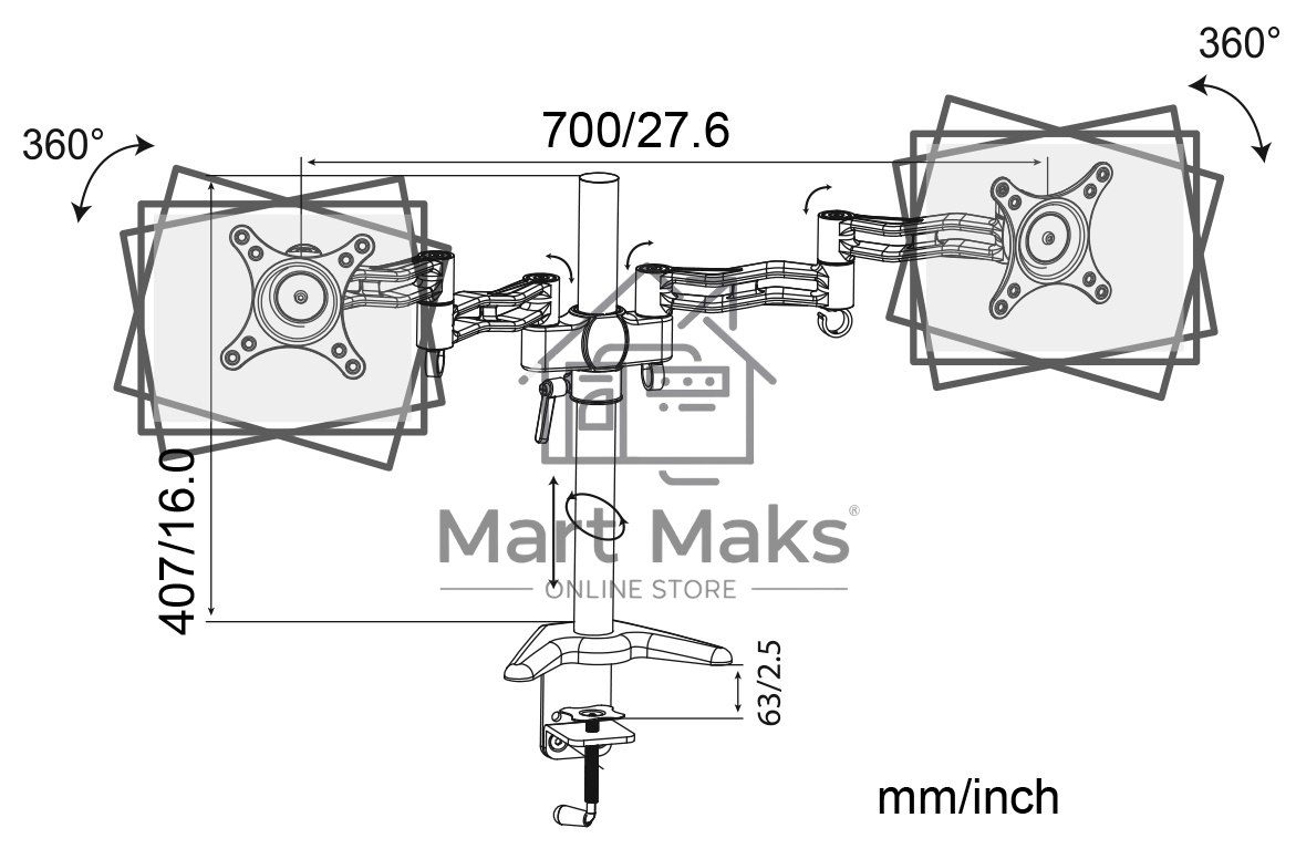 Кронштейн для мониторов Cactus CS-VM-D08-BK черный 13