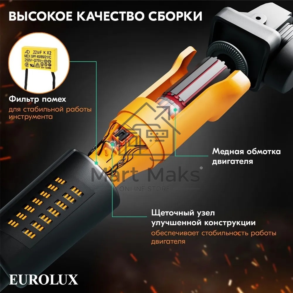 Углошлифовальная машина Eurolux УШМ-125/1100EU 900/72/12/29