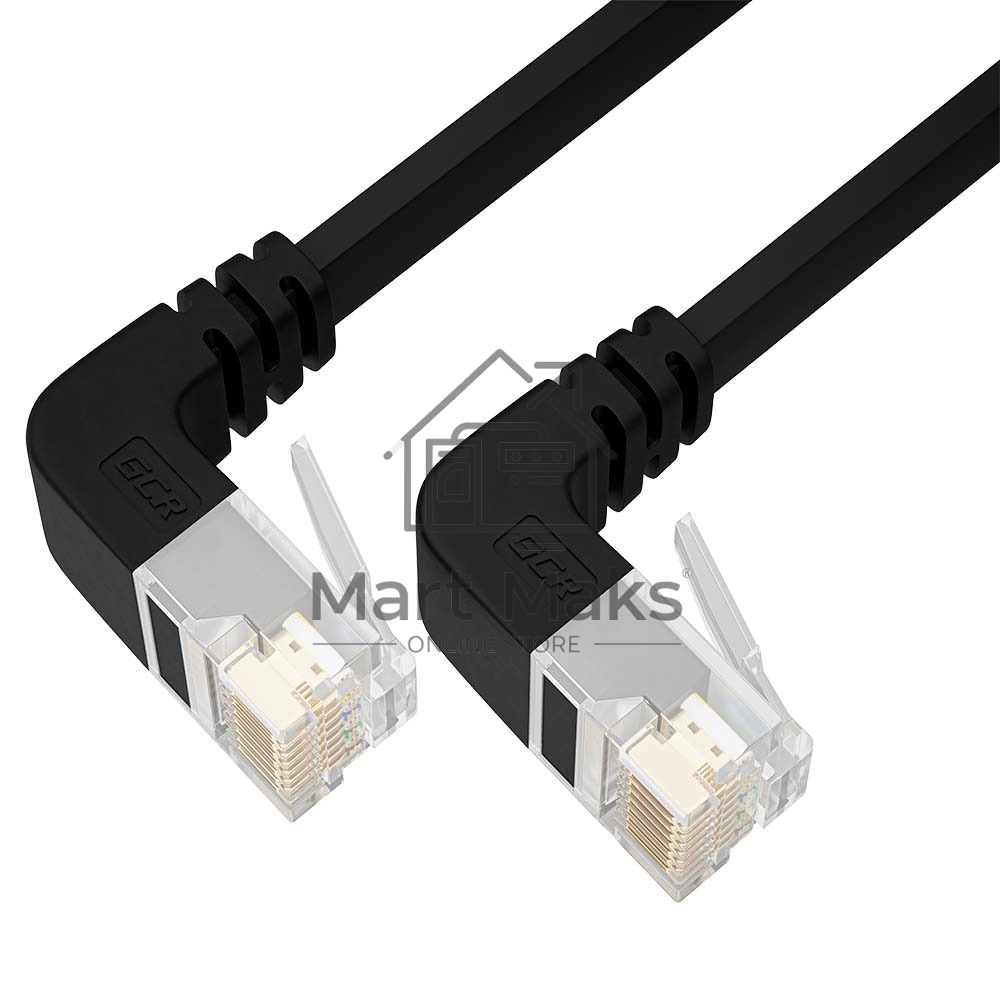 Патч-корд GCR PROF UTP медь кат.6, плоский, верхний/верхний угол, ethernet high speed 10 Гбит/с, RJ45, T568B, 0.5m, черный