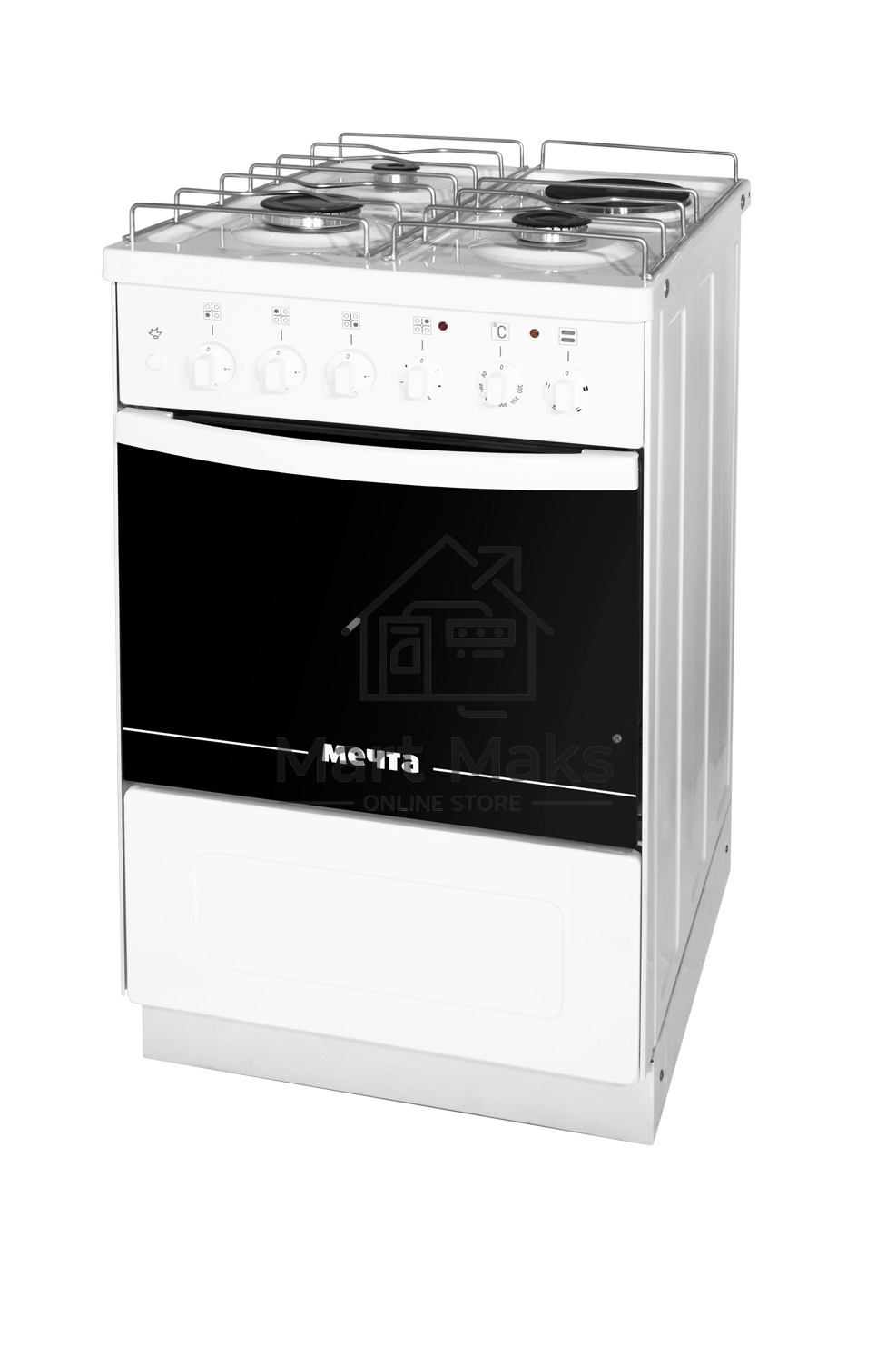 Плита комбинированная Мечта 450ГЭ белый, конфорок 4 шт (3 газовых + 1 электрическая), духовка 49 л, 50 см x 84 см x 60 см