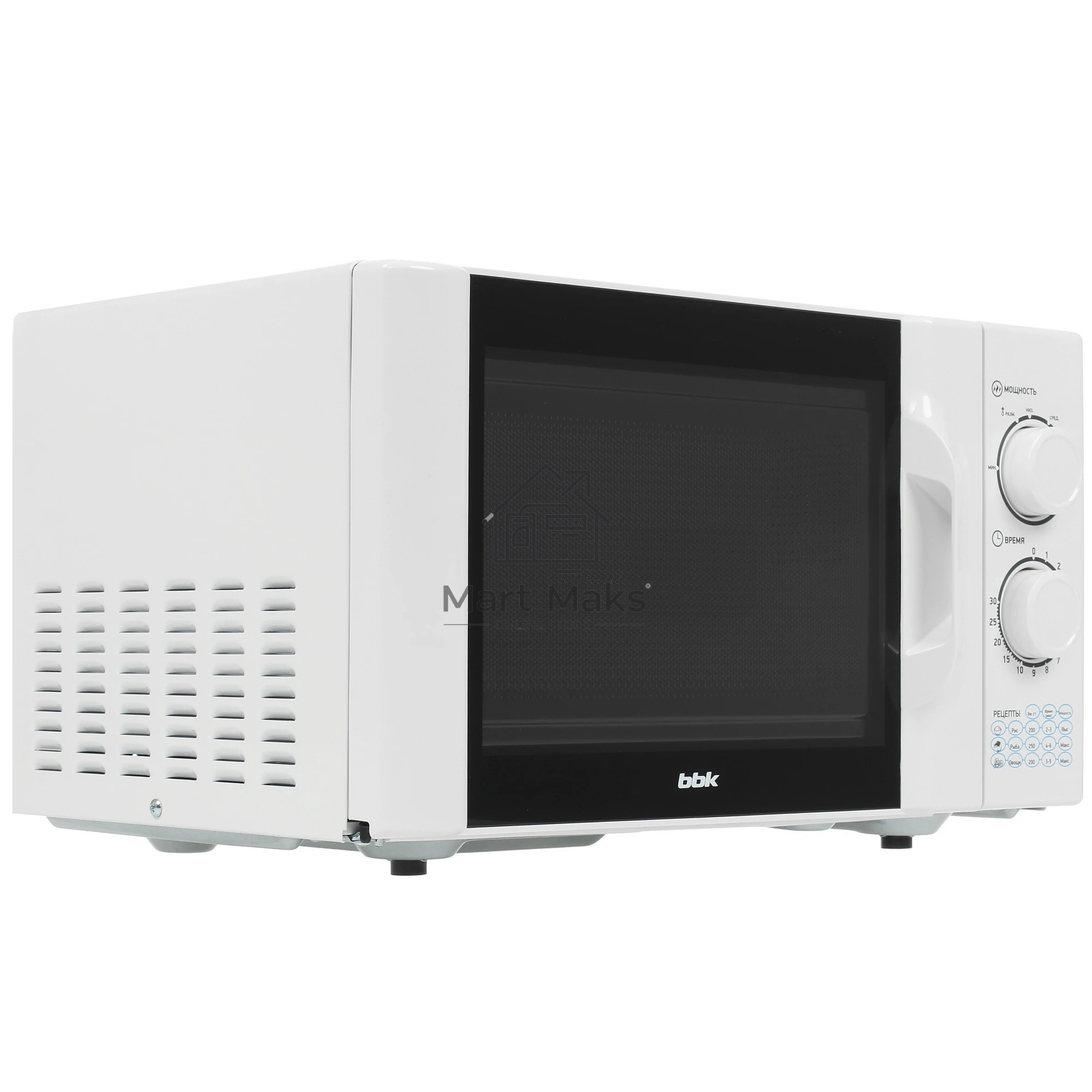 Микроволновая печь BBK 23MWS-927M/W белый, 23 л, 900 Вт, переключатели - поворотный механизм