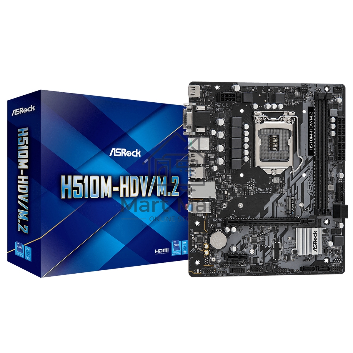 Материнская плата ASRock H510M-HDV/M.2 SE, LGA 1200, Intel H470, 2xDDR4, 4xSATA, 1xM.2, 1xPCIe 4.0 x16, 1xPCIe x1, 1xDVI-D, 1xHDMI, 1xVGA, 1x 1Gb LAN, 2xUSB 2.0, 4xUSB 3.2 Gen 1, 3x3.5 мм, 7.1, mATX