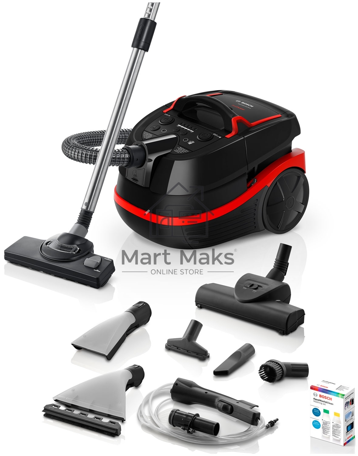 Пылесос моющий Bosch BWD421POW черный/красный, 2100 Вт, уборка сухая/влажная, пылесборник контейнер 2,5 л