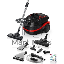 Пылесос моющий Bosch BWD421POW черный/красный, 2100 Вт, уборка сухая/влажная, пылесборник контейнер 2,5 л