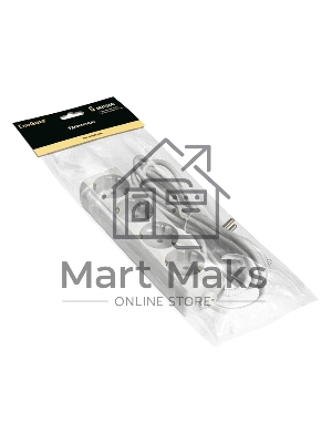 Удлинитель ExeGate ECE-4-5W (EX285818RUS), белый, 5 м, евровилка с заземлением, 4 евророзетки с заземлением, 2200 Вт