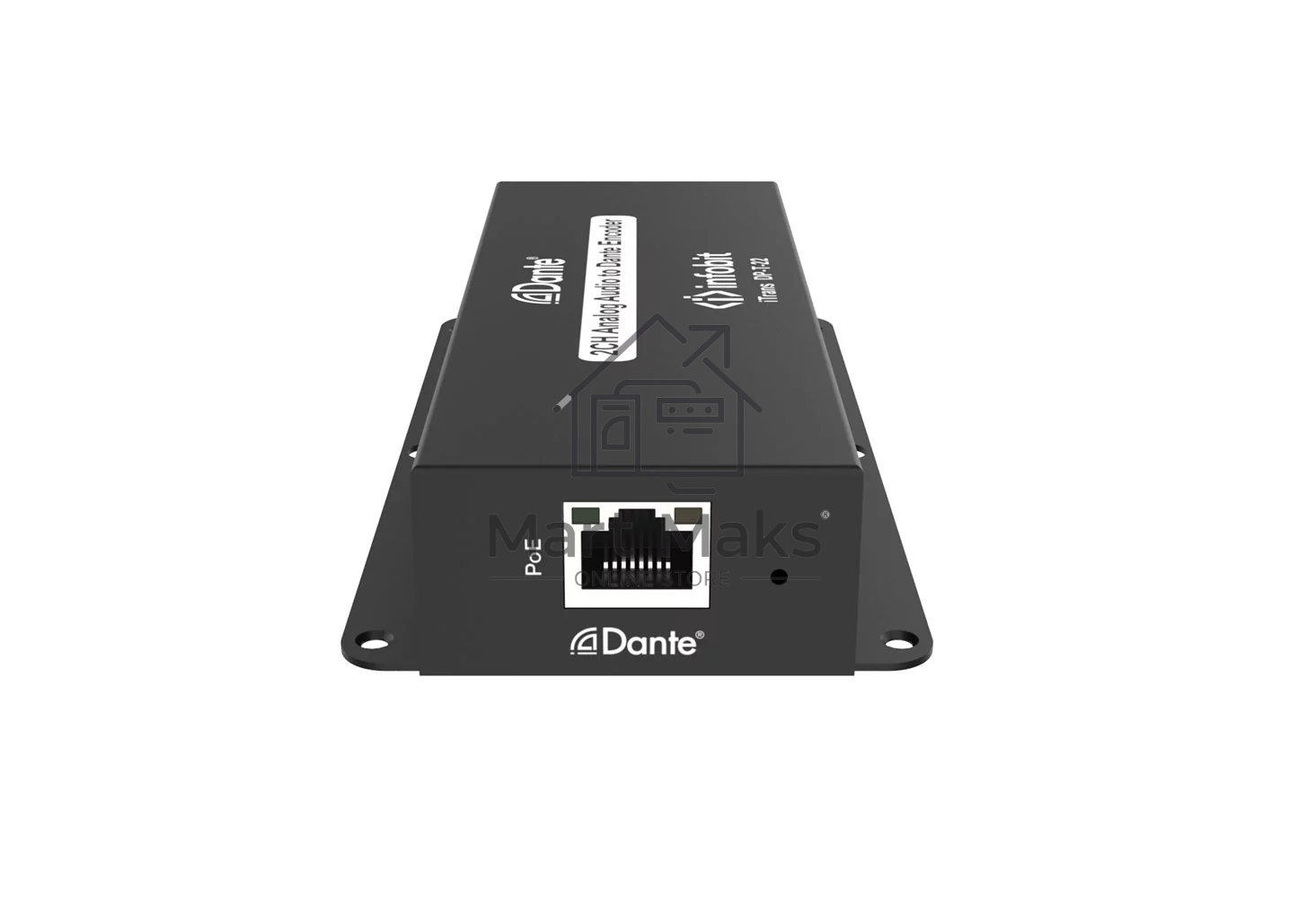 Конвертер Infobit iTrans DP-T-22 аналоговый аудио энкодер (Tx) с PoE: 1xRJ45(Dante); 6-pin phoenix (2 канала IN). DC вход:12В. ПО Dante Controller (платная лицензия)