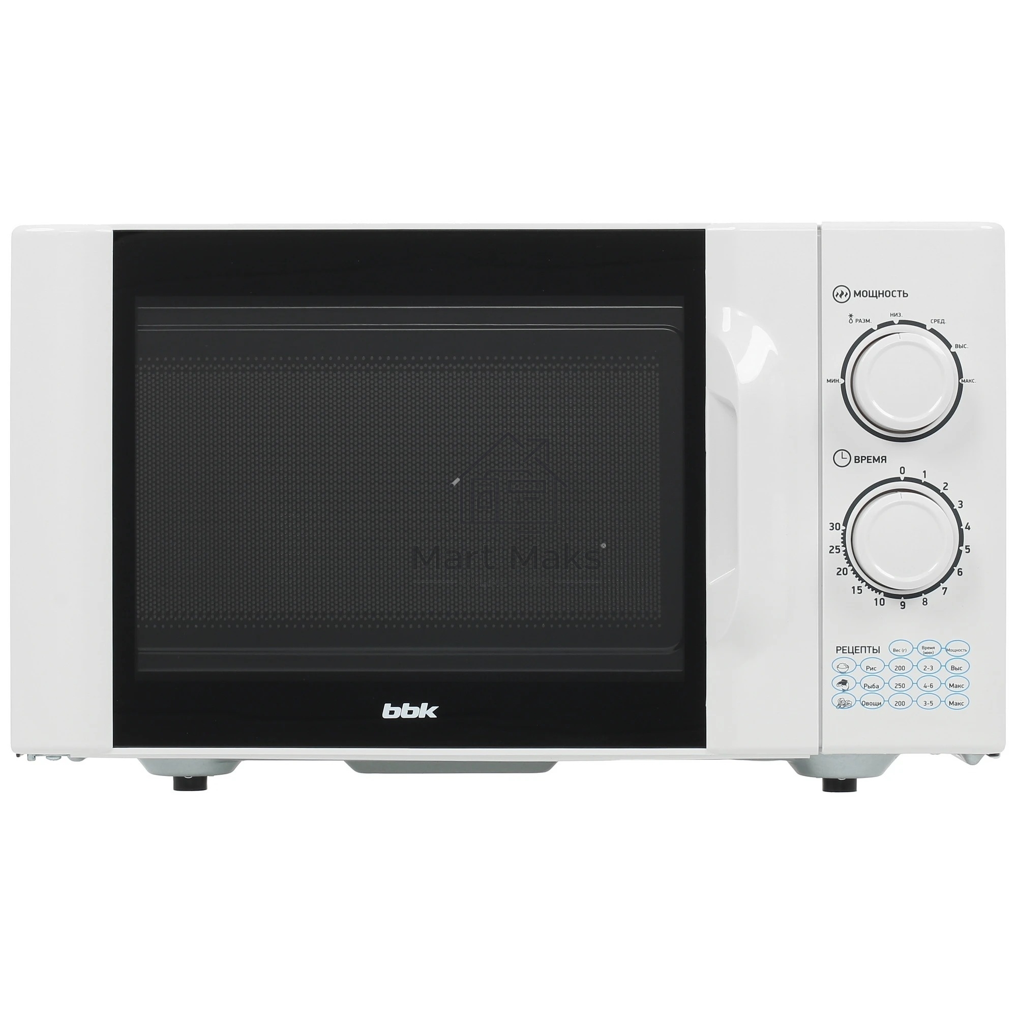 Микроволновая печь BBK 23MWS-927M/W белый, 23 л, 900 Вт, переключатели - поворотный механизм