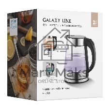 Чайник электрический Galaxy Line GL 0561, стекло, 2200 Вт, 1.7 л, многоцветная LED-подсветка, съемный фильтр, корпус из термостойкого стекла