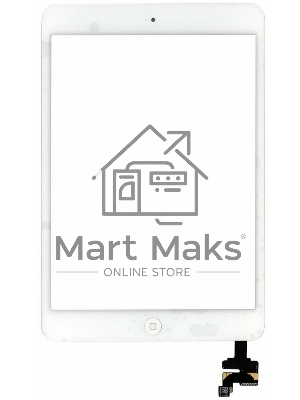 Сенсорное стекло (тачскрин) Ipad mini + stiker + IC с кнопкой Home, белое (A1432 A1454 A1455) OEM