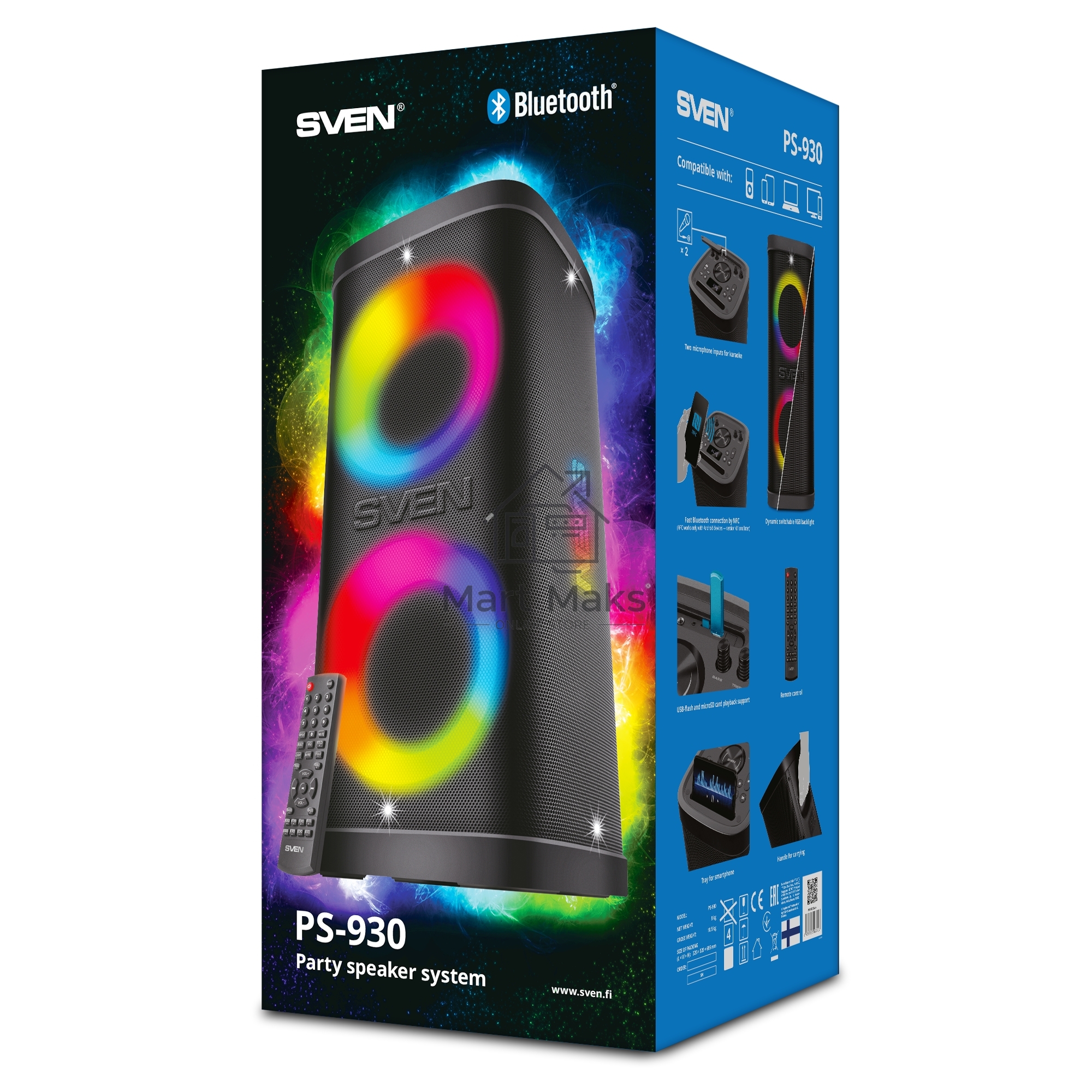 Мобильные колонки Sven PS-930 2.0 чёрные 2x75 W Bluetooth