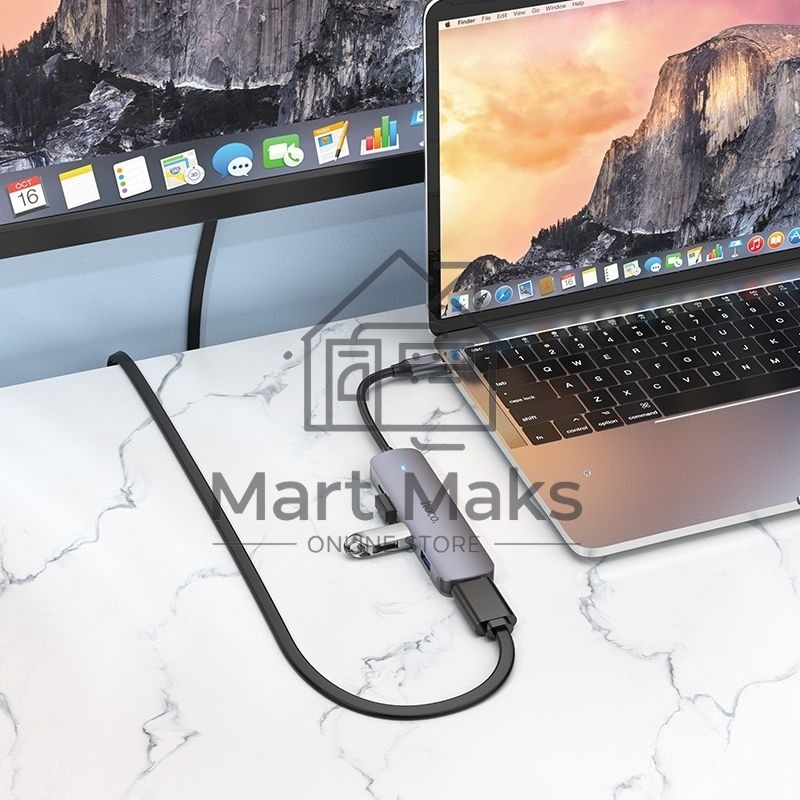 Разветвитель USB-C Hoco HB27 4порт. серый