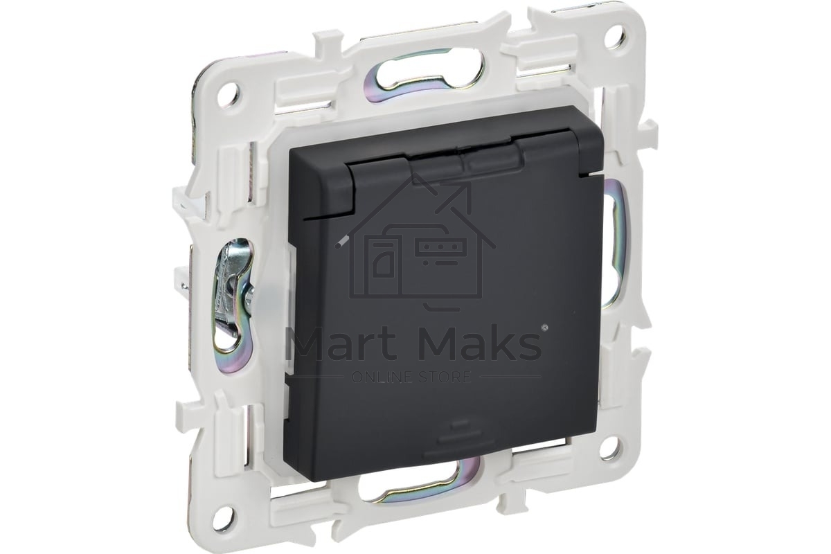 Розетка 1-м IEK SKANDY SK-R11G 16А IP44 с заземл. защ. штроки с крышкой графит SK-R16-16-44-K53
