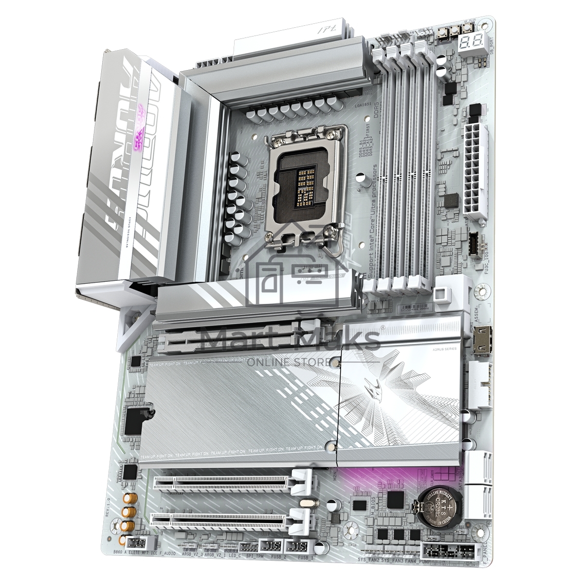 Материнская плата Gigabyte B860 AORUS ELITE WIFI7 ICE, LGA 1851, Intel B860, 4xDDR5, 4xSATA, 3xM.2, 1xPCIe 5.0 x16, 2xPCIe 4.0 x1, 1xHDMI, 2xDP, 1x 2.5Gb LAN, 6xUSB-A 3.2, 1xUSB-C 3.2, 4xUSB-A 2.0, 2x3.5 мм, 7.1, ATX