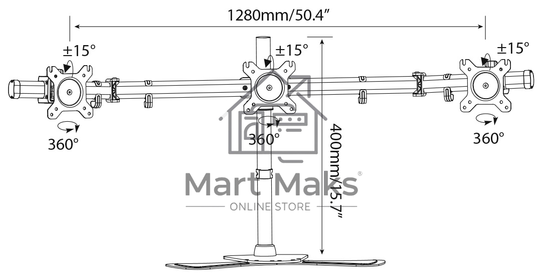 Кронштейн для мониторов Cactus CS-VM-MP330S-BK черный 15