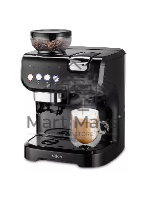 Кофеварка рожковая Kitfort КТ-7107 черный, исп. кофе - молотый/капсулы/зерновой, 2 л, 1560 Вт, 19 Бар