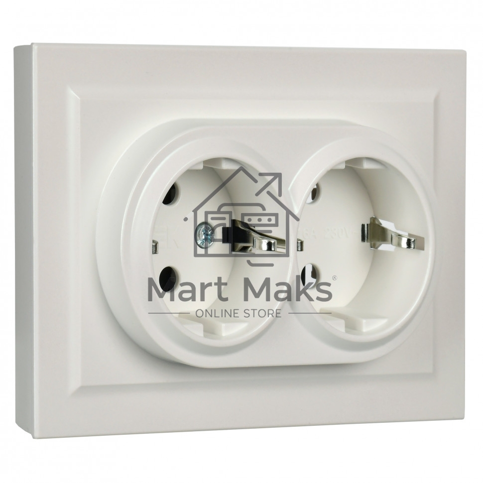 Розетка 2-местная IEK BRITE РС12-3-БрЖ с заземлением, без защитных шторок, 16А в сборе, жемчуг