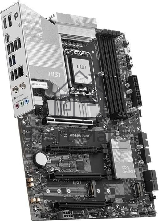 Материнская плата MSI PRO B860-P WIFI, LGA 1851, Intel B860, 4xDDR5, 4xSATA, 3xM.2, 1xPCIe 5.0 x16, 1xPCIe 4.0 x4, 2xPCIe 4.0 x1, 1xHDMI, 1xDP, 1xUSB-C, 1x 5Gb LAN, 2xUSB-A 3.2 Gen 2, 2xUSB-A 3.2 Gen 1, 4xUSB-A 2.0, 3x3.5 мм, 7.1, Wi-Fi 7, ATX