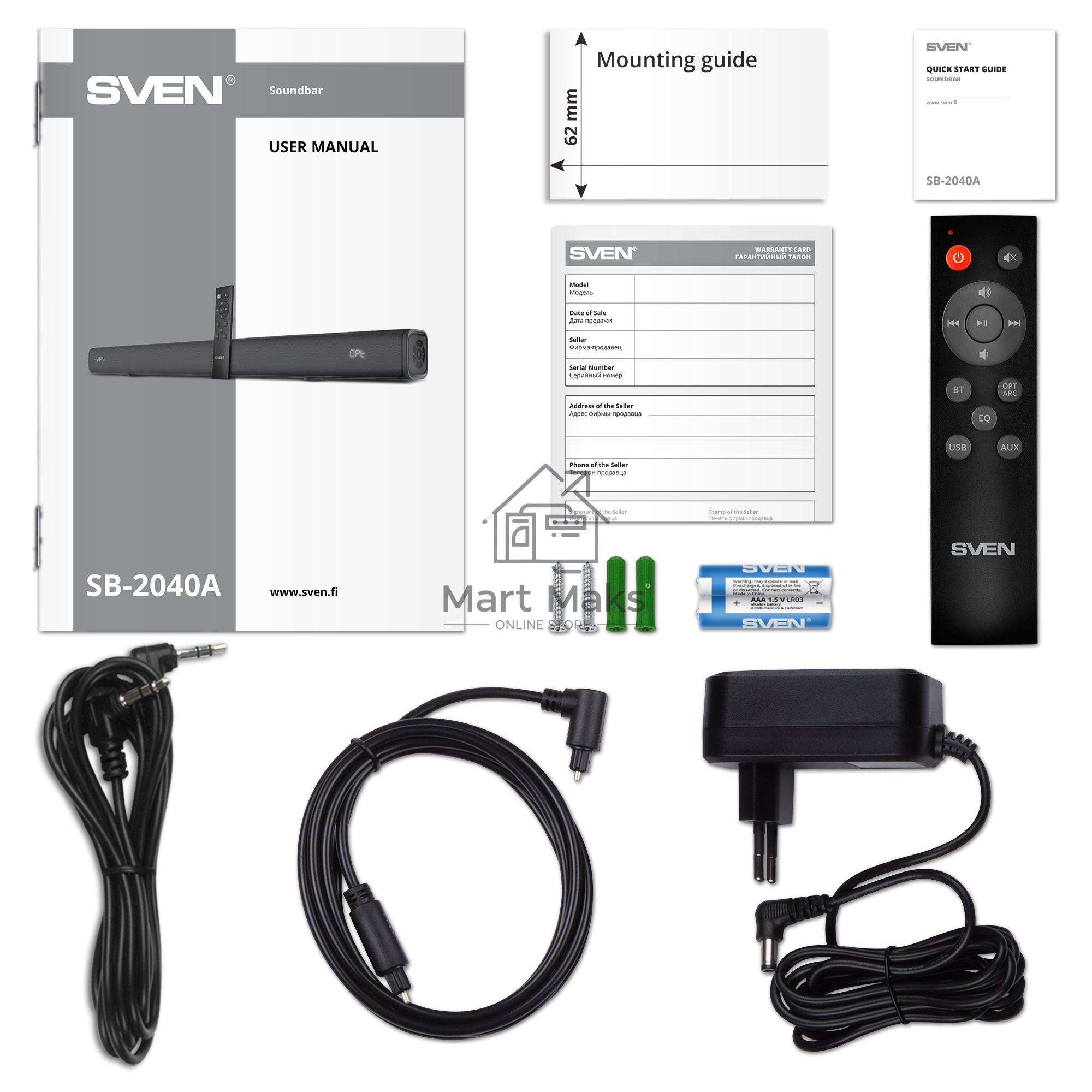 Саундбар SVEN SB-2040A, черный (40 Вт, Bluetooth, HDMI, ПДУ, Optical, USB, дисплей)