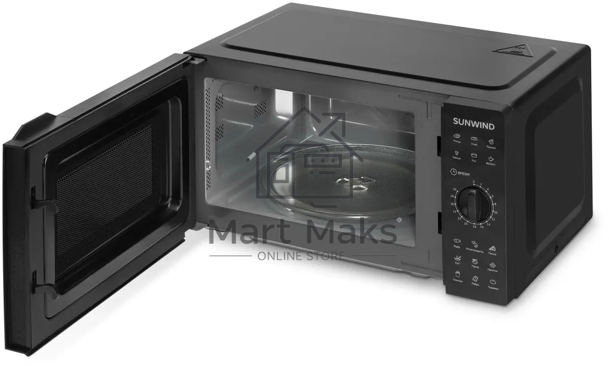 Микроволновая печь SunWind SUN-MW002 черный, 20 л, 700 Вт, переключатели - поворотный механизм