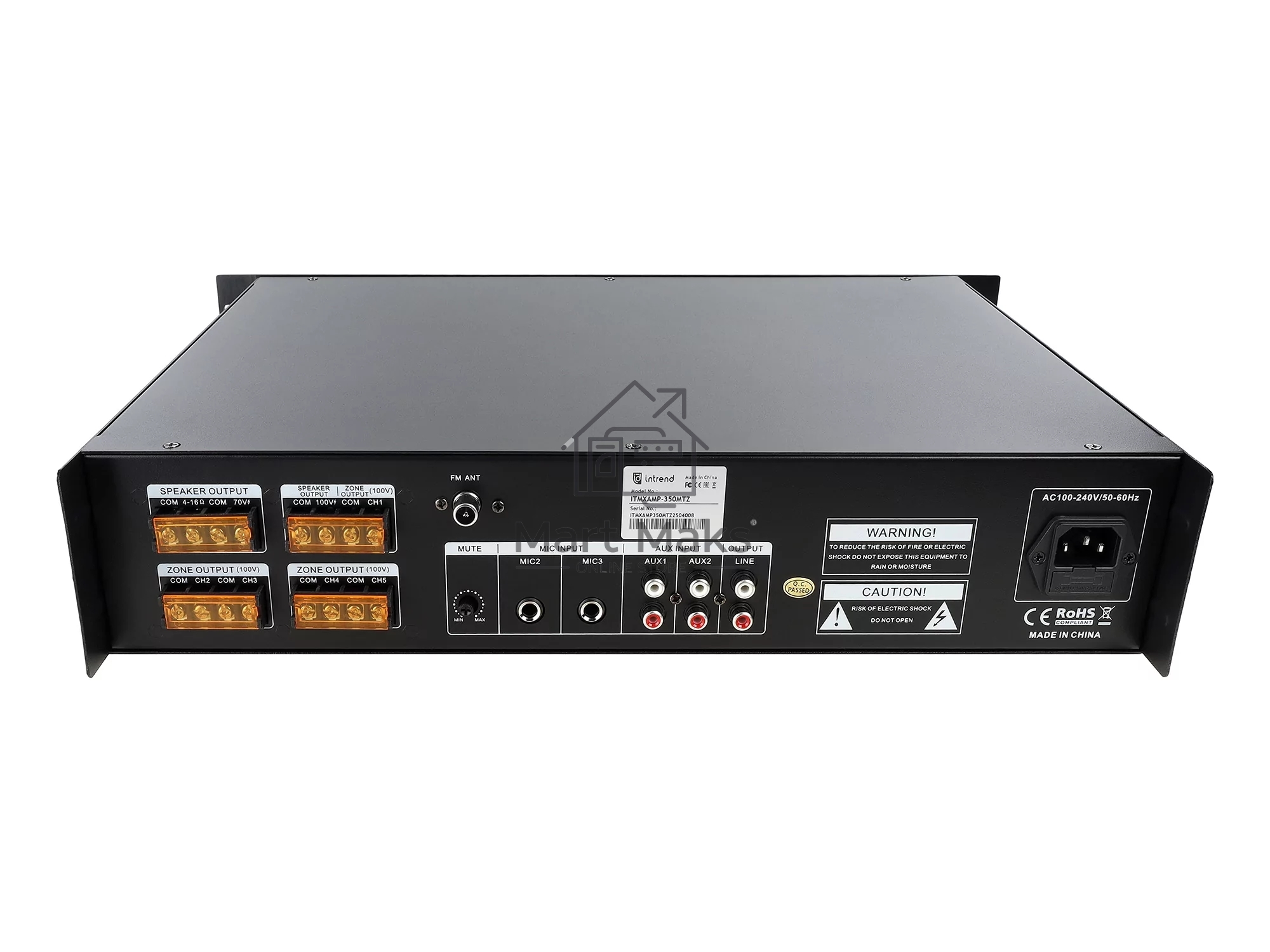 Микшер-усилитель Intrend ITMXAMP-350MTZ зональный, 5 зон. MP3, FM-тюнер, USB, Bluetooth, 3хMic/2хLine входы, 1хLine выход, 350 Вт, 4-16 Ом/100V, IR-пульт в комплекте