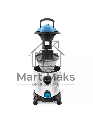 Хозяйственный пылесос Kitfort КТ-548 голубой/серебристый, 1000 Вт, уборка сухая/влажная/сбор жидкости, пылесборник контейнер/мешок, 20 л