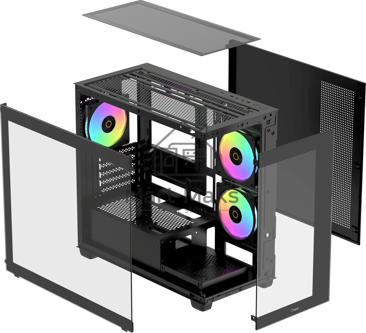 Корпус для ПК Case Ocypus Gamma C52 BK ARGB mATX / win / black / 3 ARGB fans / no PSU / Tempered Glass 