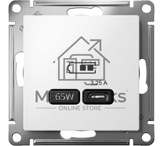 Розетка USB AtlasDesign тип C 65Вт QC PD высокоскор. ЗУ механизм бел. SE ATN000127