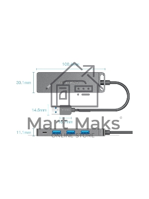 USB-концентратор Vention OTG USB 3.0 на 4 порта серый 1м.