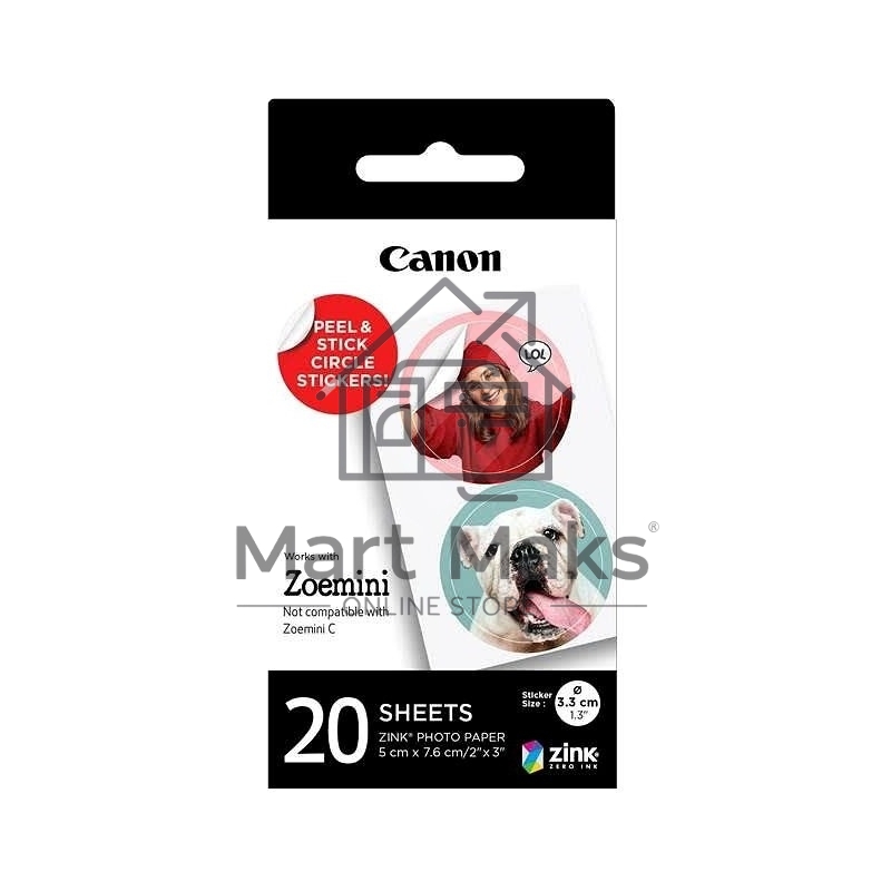 Наклейки Canon ZINK ZP-2030-2C-20 (2 круга) 4967C003/20л./белый для сублимационных принтеров