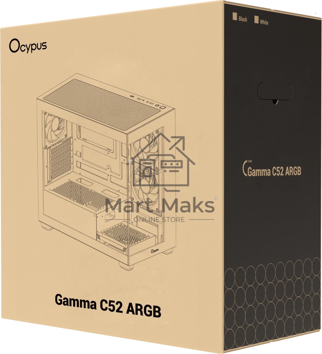 Корпус для ПК Case Ocypus Gamma C52 BK ARGB mATX / win / black / 3 ARGB fans / no PSU / Tempered Glass 
