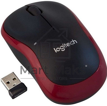 Мышь беспроводная Logitech M185, красный, 1000 dpi, радиоканал, USB, кнопки - 3