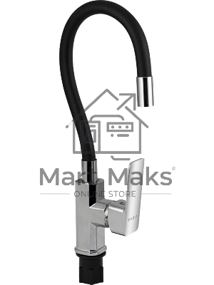 FABIA 9655 Смеситель для кухни, шаровый, с гибким черным изливом, корпус квадратный, цвет ХРОМ.