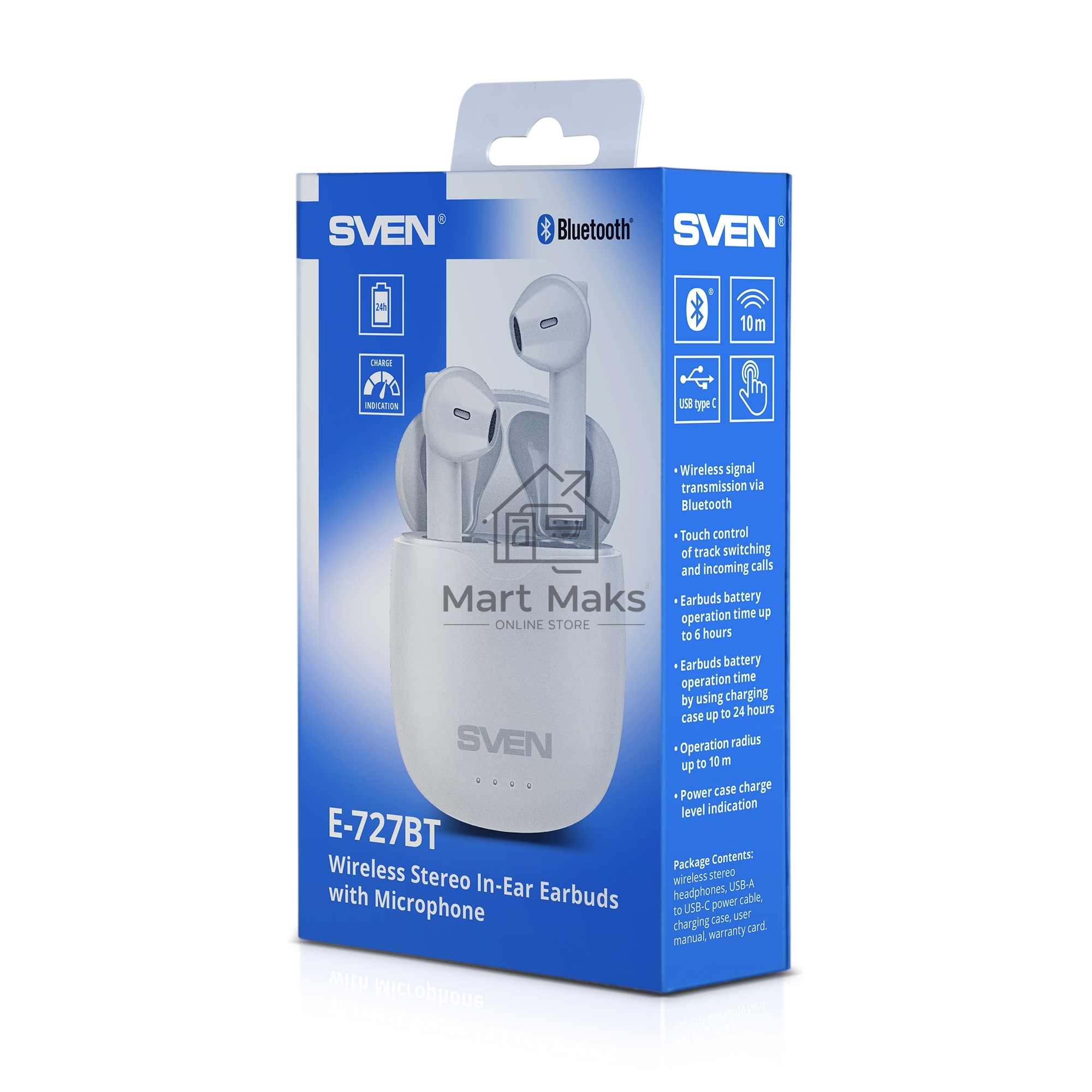Наушники беспроводные внутриканальные с микрофоном SVEN E-727BT белый Bluetooth