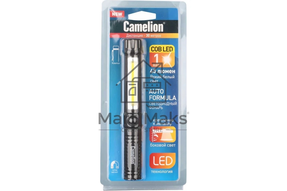 Фонарь-ручка Camelion LED51521 COB LED+1W LED, 3XR03, пластик, магнит, клипса, блистер