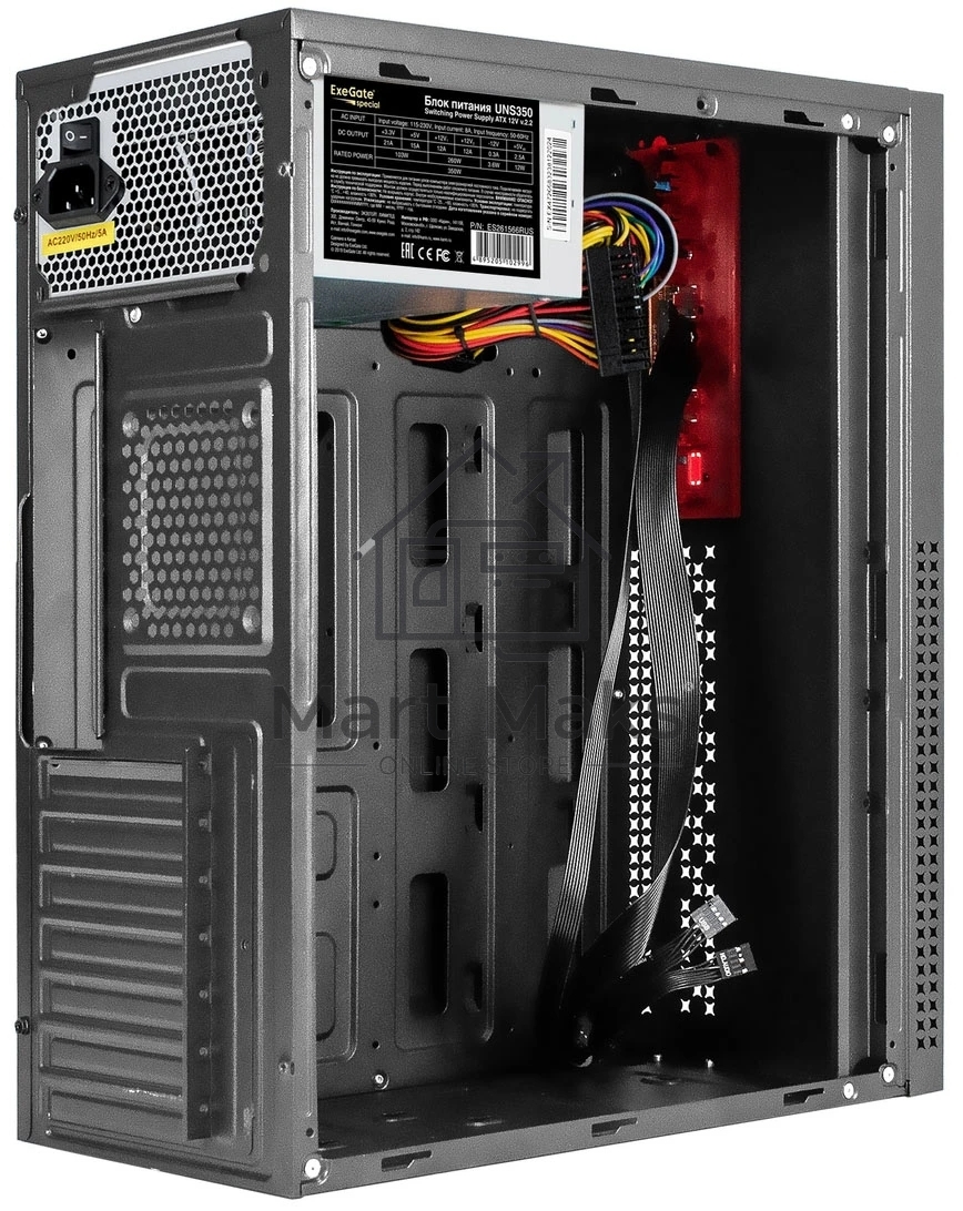 Компьютерный корпус Miditower ExeGate AA-443U-UNS350 (ATX, БП UNS350 с вент. 12см, 2*USB+1*USB3.0+HD Audio, черный)